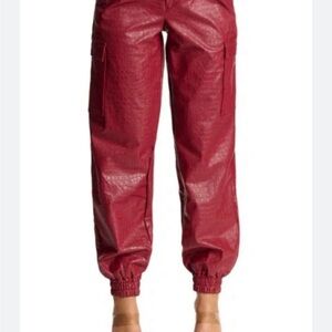 Naked Wardrobe Burgundy Faux Leather Crocodile Joggers